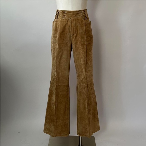 Spiegel Denim - Vintage Spiegel Tan Suede Leather Pants, High-Waisted Wide Leg, Size 10.